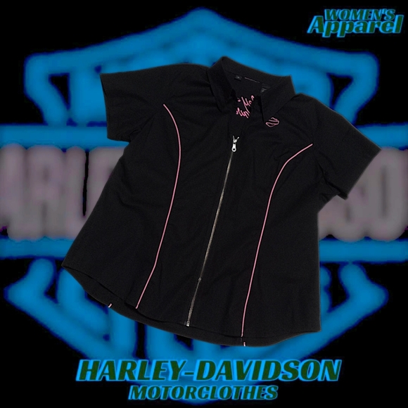 New-Vintage Harley-Davidson Pink Label Zip Front Woven Shirt | Women's 2XL - Picture 7 of 16